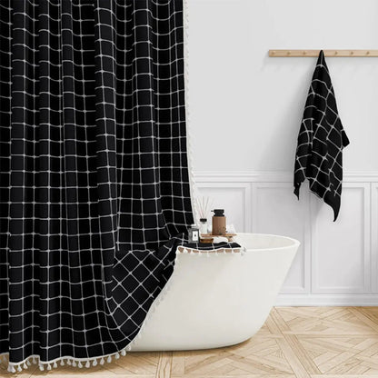 Liora Bohemian Farmhouse Shower Curtain with Waterproof Coating & Tassels 2