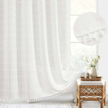 Liora Bohemian Farmhouse Shower Curtain with Waterproof Coating & Tassels 3