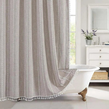 Liora Bohemian Farmhouse Shower Curtain with Waterproof Coating & Tassels 7