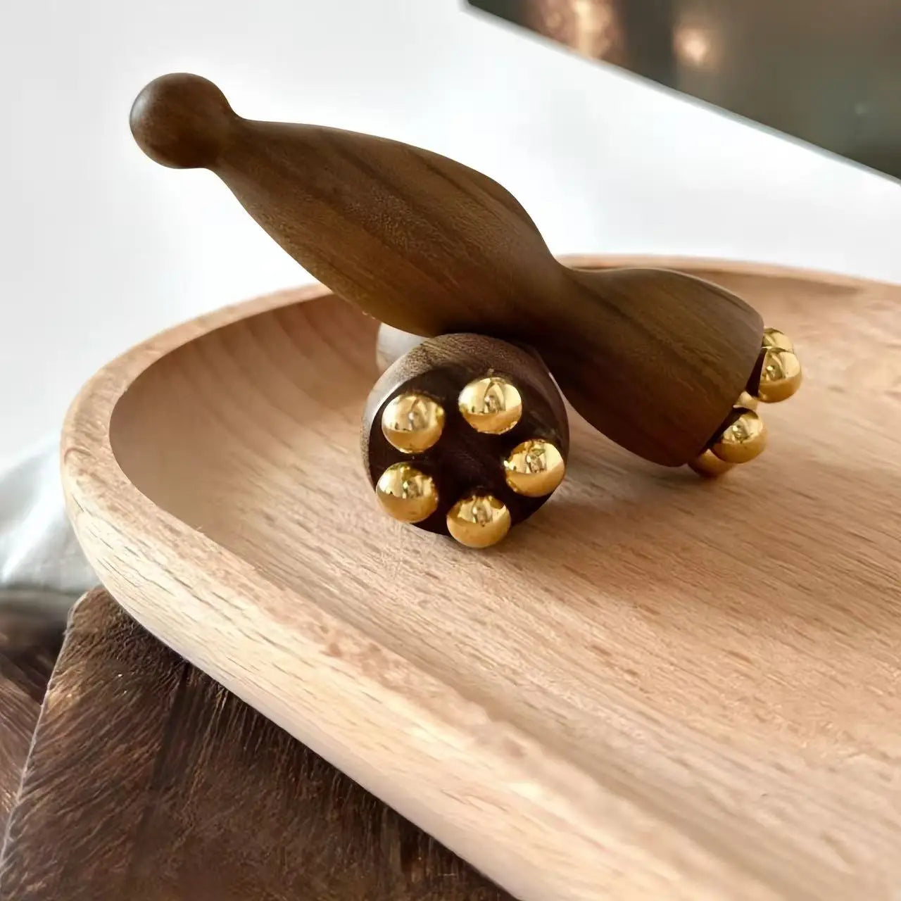 Lotus Seedpod Gua Sha Massager - Brass & Rosewood Facial Lifting Tool 4