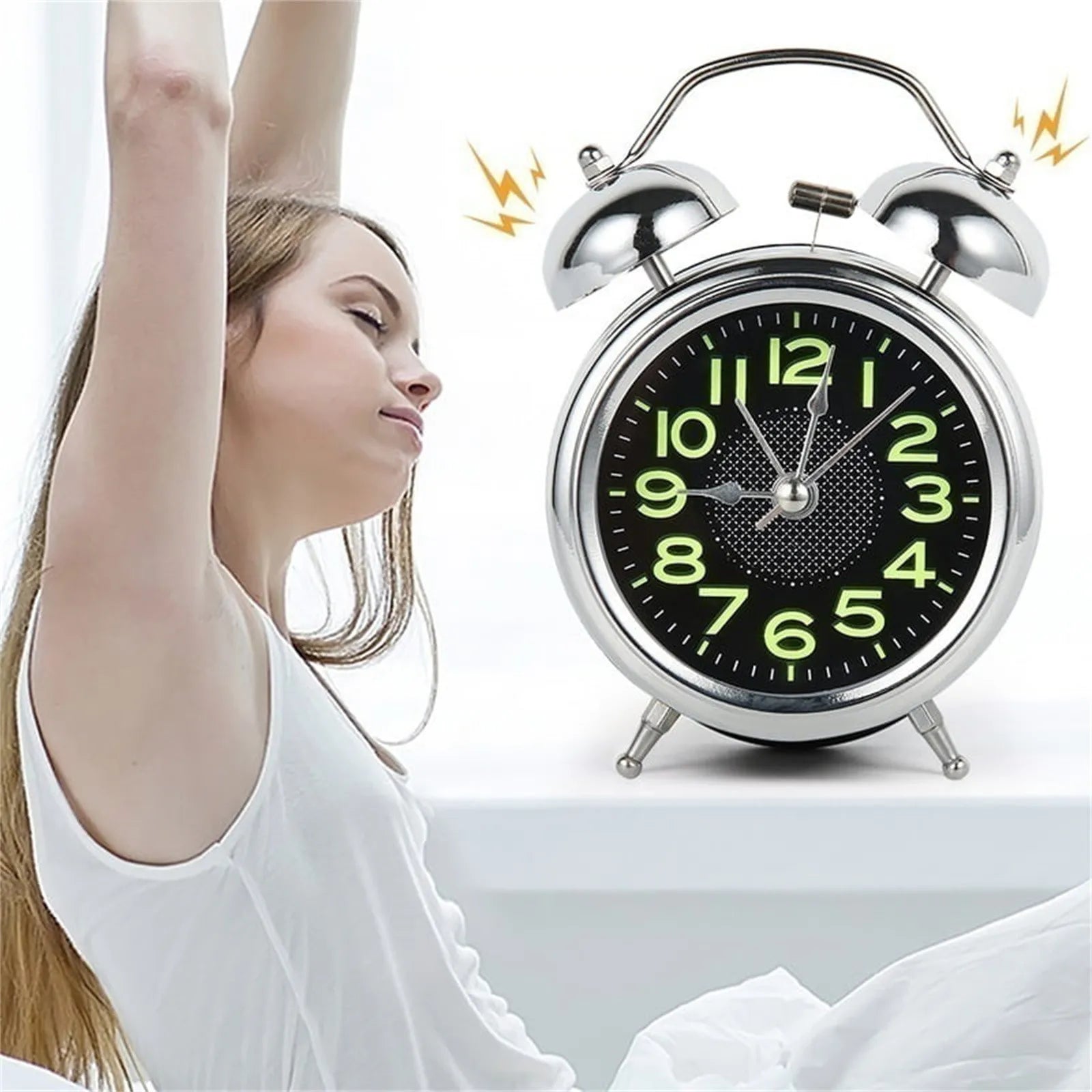 Loud Alarm Clock for Heavy Sleepers Adults Retro 4 Inch Silent Quartz with Backlight Twin Bell Analog Kids Alarm Clocks 2