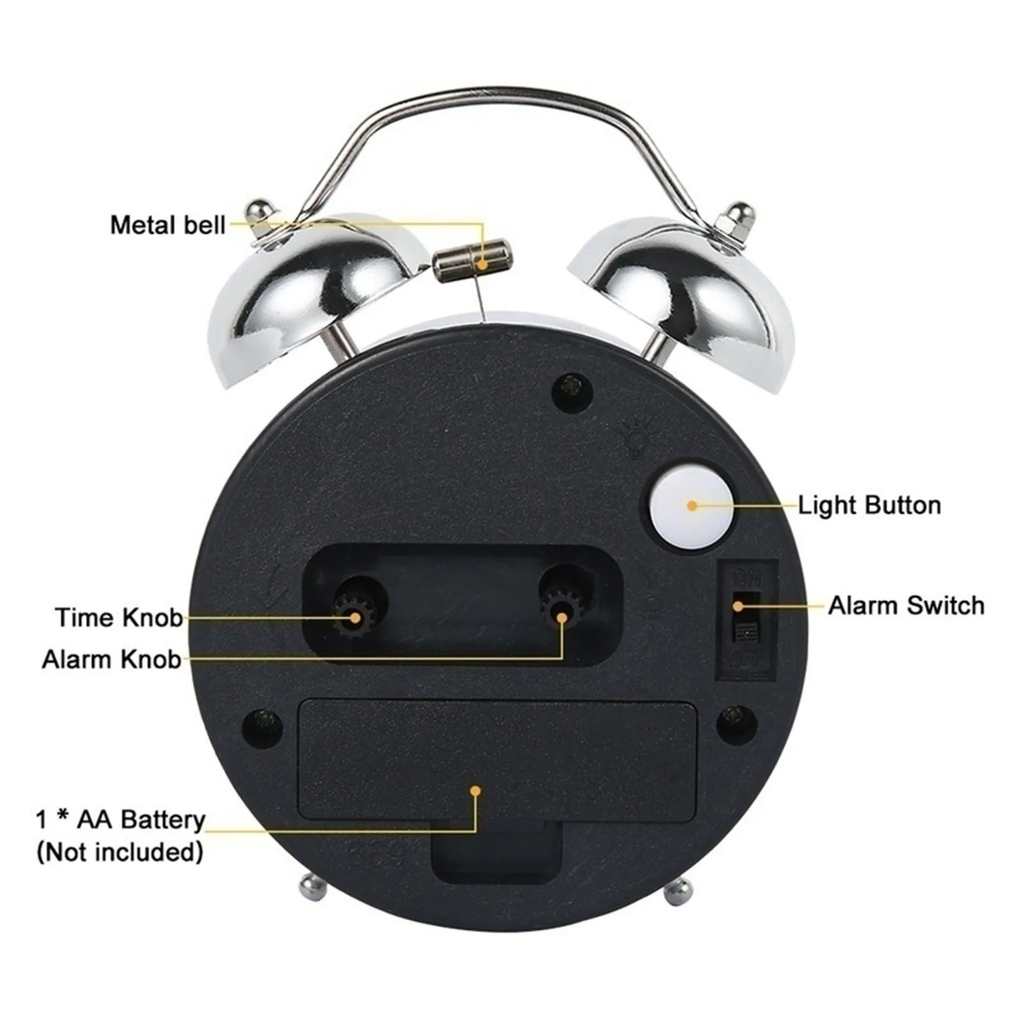 Loud Alarm Clock for Heavy Sleepers Adults Retro 4 Inch Silent Quartz with Backlight Twin Bell Analog Kids Alarm Clocks 4