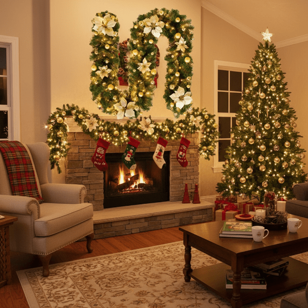 LumiRattan - Illuminated Rattan Christmas Garland with Warm LED Lights, 2.7m 3