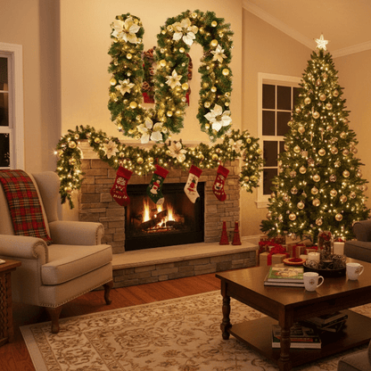 LumiRattan - Illuminated Rattan Christmas Garland with Warm LED Lights, 2.7m 3