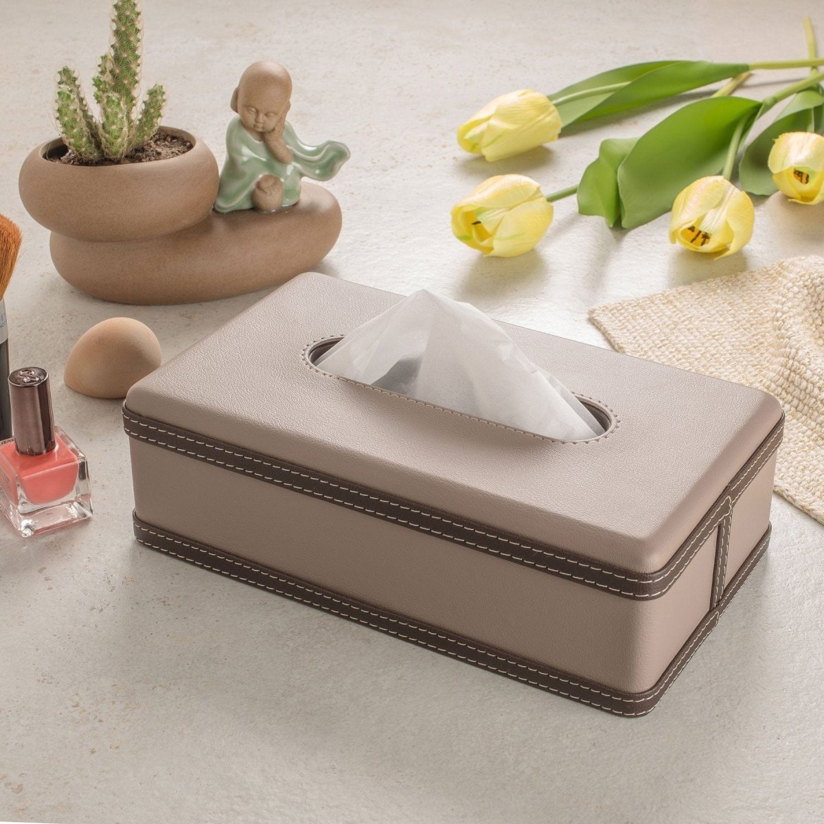 LuxeTiera Leather Tissue Box Holder | Elegant handcrafted leatherite organizer for home, office, and car 0