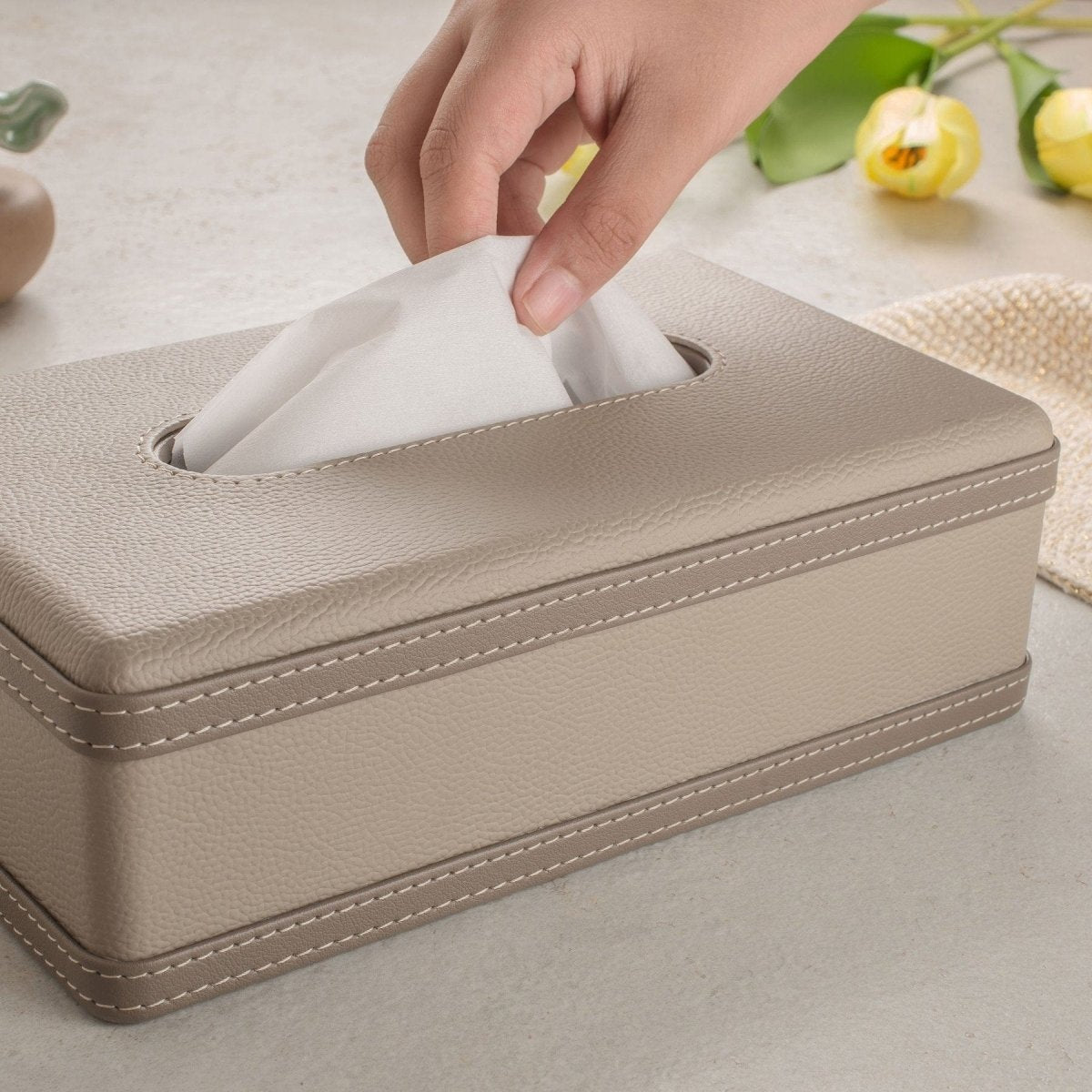 LuxeTiera Leather Tissue Box Holder | Elegant handcrafted leatherite organizer for home, office, and car 4