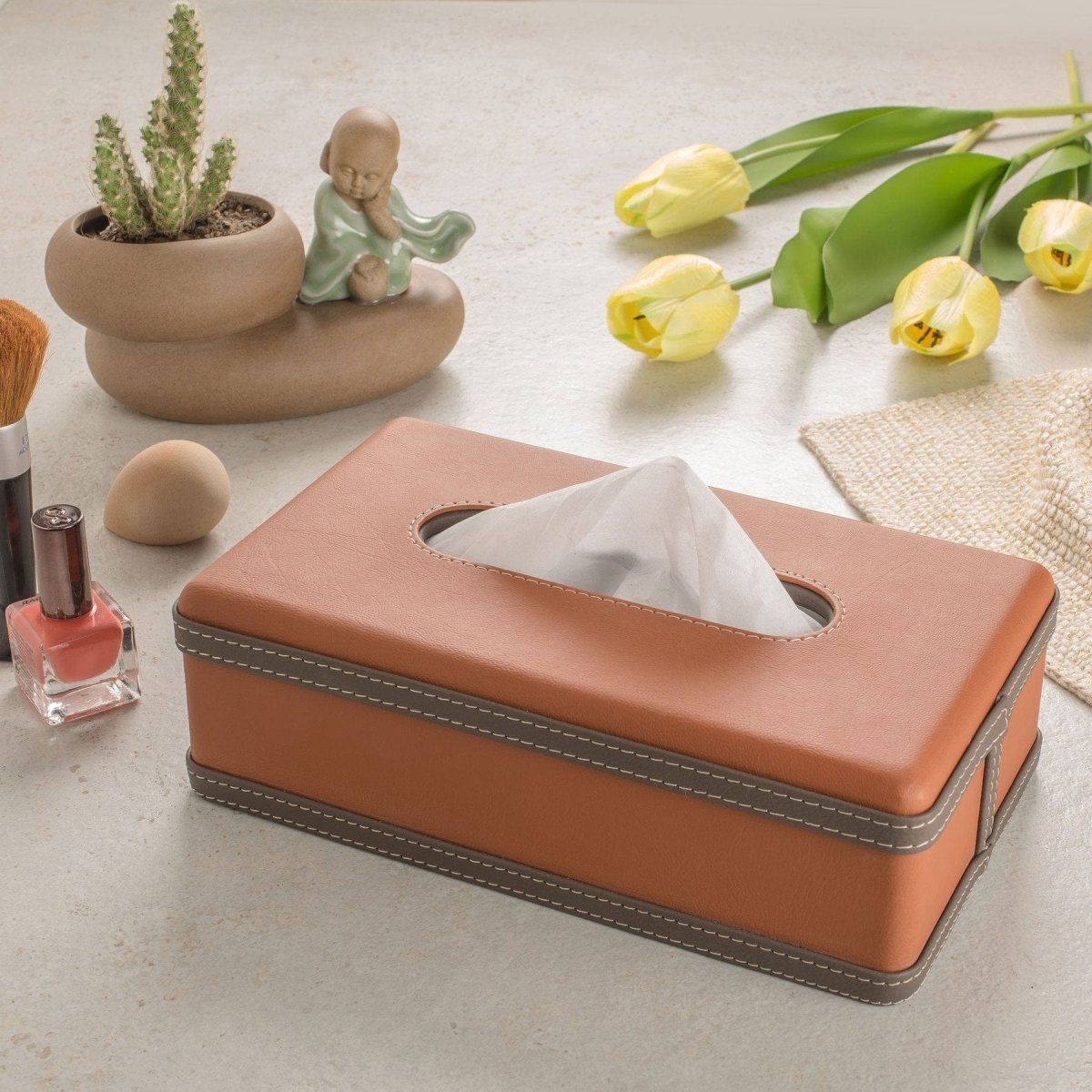 LuxeTiera Leather Tissue Box Holder | Elegant handcrafted leatherite organizer for home, office, and car 5