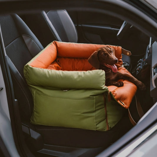 PAWCOVE – Luxury Dog Car Seat with Safety Belt, Faux Leather and Non-Slip Base