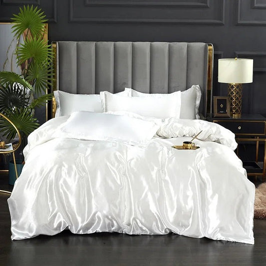 Luxury Satin Silk Bedding Set - Twin Duvet Cover & Pillowcases, Elegant Bedlinen 0