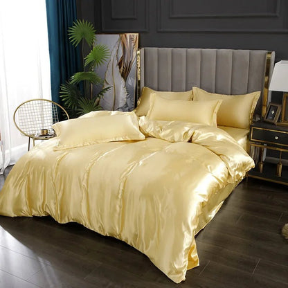 Luxury Satin Silk Bedding Set - Twin Duvet Cover & Pillowcases, Elegant Bedlinen 15