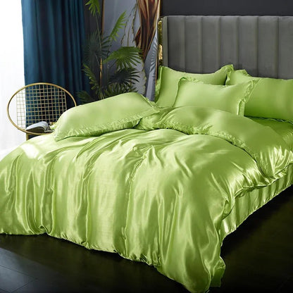 Luxury Satin Silk Bedding Set - Twin Duvet Cover & Pillowcases, Elegant Bedlinen 17
