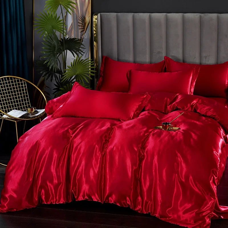Luxury Satin Silk Bedding Set - Twin Duvet Cover & Pillowcases, Elegant Bedlinen 18