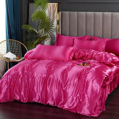 SATINORA – Elegant Satin Silk Bedding Set with Duvet Cover and Pillowcases