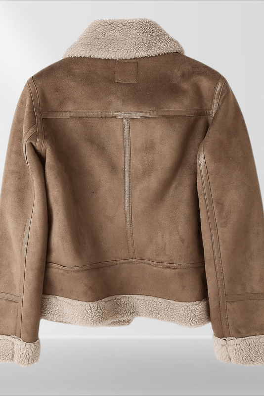 Madeleine - Women's Sherpa Bomber Jacket with Ribbed Cuffs & Metal Zipper 2