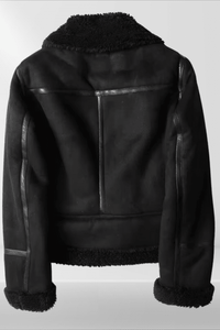 Madeleine - Women's Sherpa Bomber Jacket with Ribbed Cuffs & Metal Zipper 4