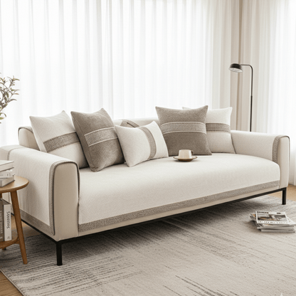 LINENLUX - Premium Linnen Bankovertrek met Antislip Rug en Beschermende Pasvorm