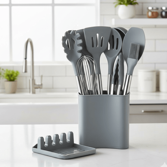 COOKVION – Stylish Cooking Utensil Set with Wood-Texture Handles