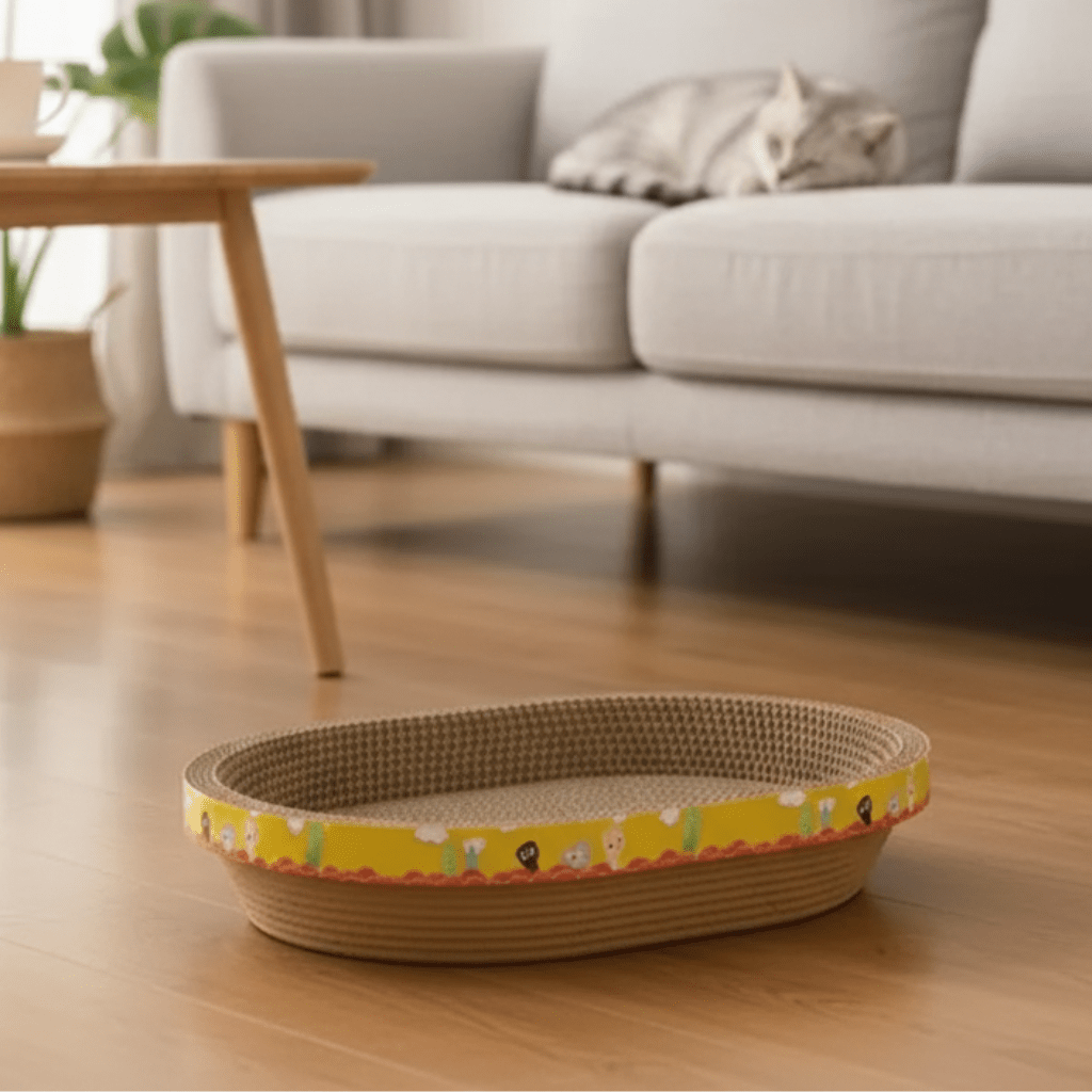 OVALSCRATCH – Multi-purpose cat scratching board & corrugated oval bed