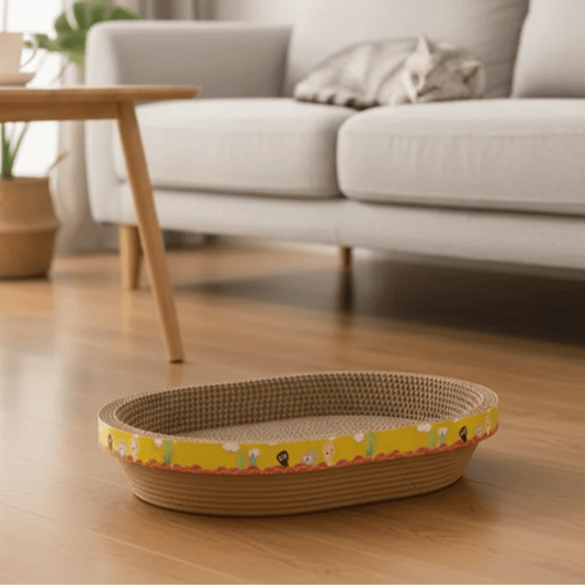 OVALSCRATCH – Multi-purpose cat scratching board & corrugated oval bed