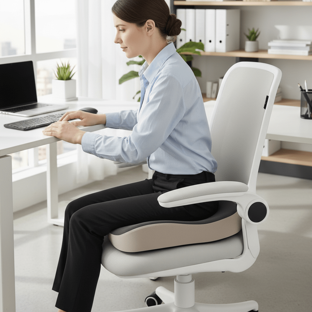 POSTUREPAD – Ergonomic Office Seat Cushion with Contoured Memory Foam Back Support