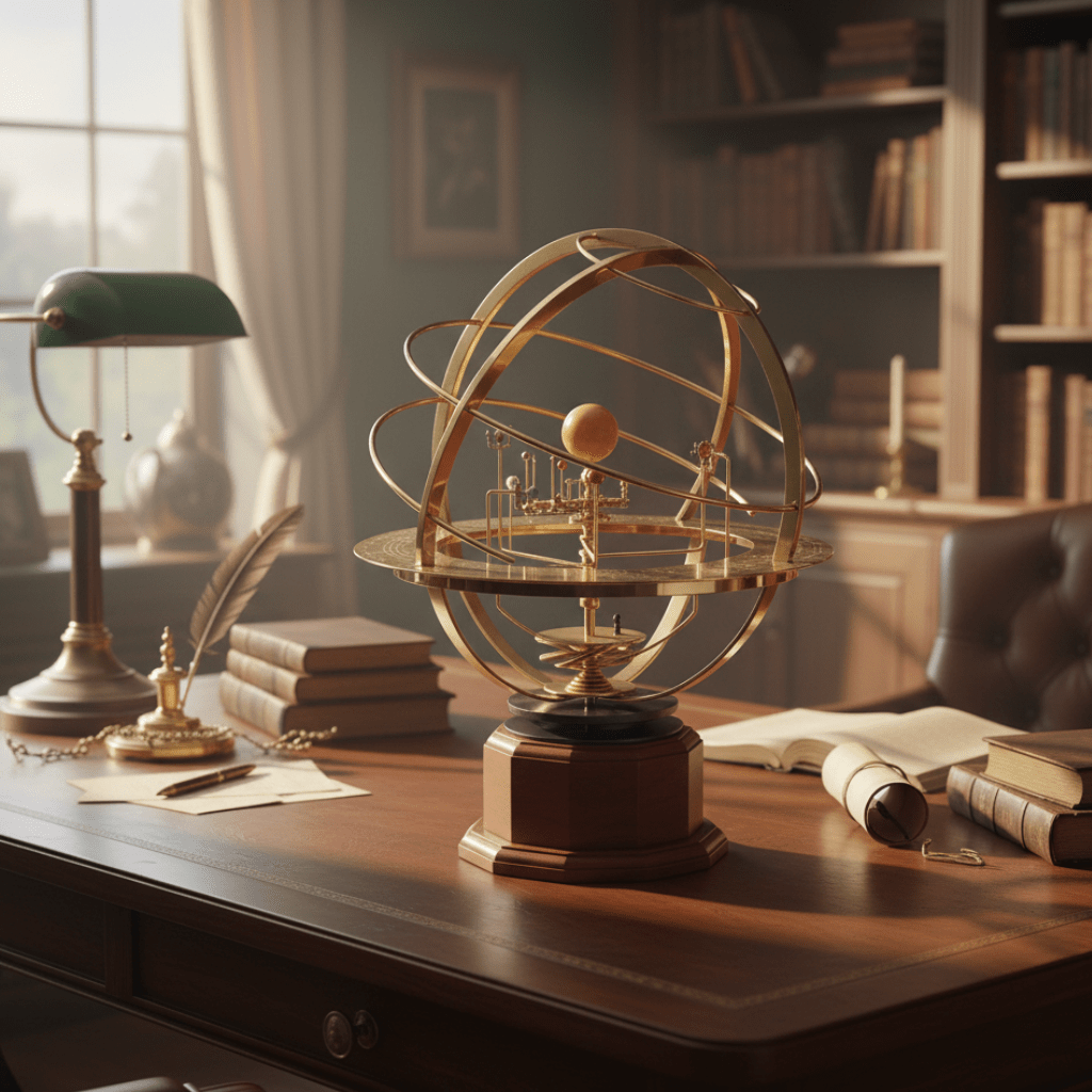 ASTROGLOBE – Brass Solar System Model with All 9 Hand-Sculpted Planets