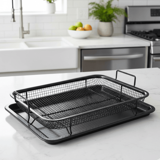 FRYGRID – Air Fryer Non-Stick Tray Pair with Elevated Stackable Rack