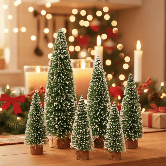 FROSTBRUSH – 5pcs Flocked Bottle Brush Mini Christmas Trees for Holiday Decor