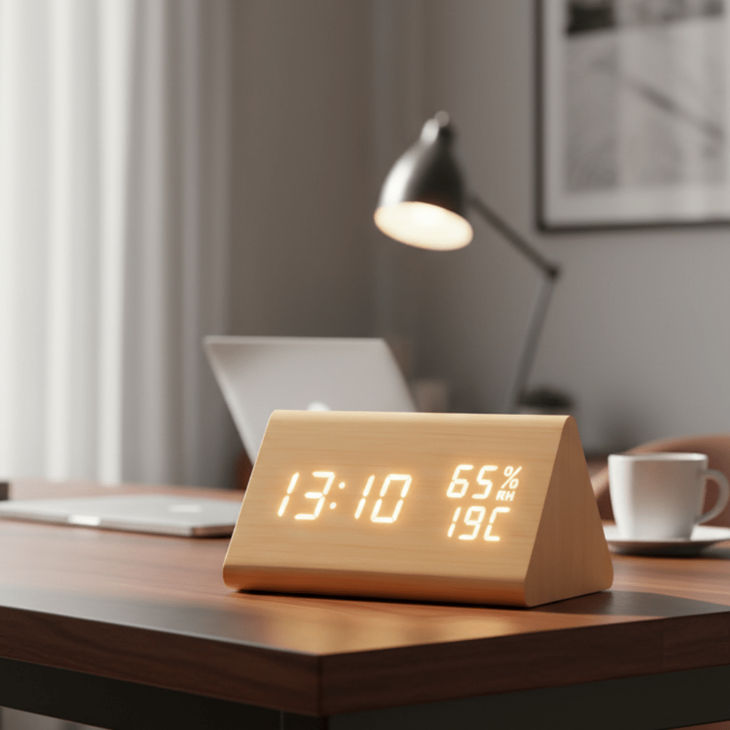 OAKLITE – Modern Wood Digital Clock with Temperature & Brightness Control