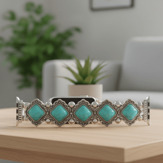 Tyraluxe - Elegant Turquoise horlogebandje met Boho-geïnspireerde bedel