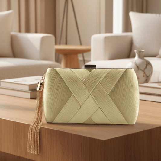 Velantra Luxe Satin Clutch | Elegant evening handbag with tassel for weddings and formal events