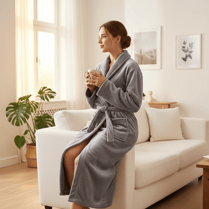 CORALSOFT – Elegant Winter Bathrobe Soft Coral Fleece Dressing Gown with Pockets