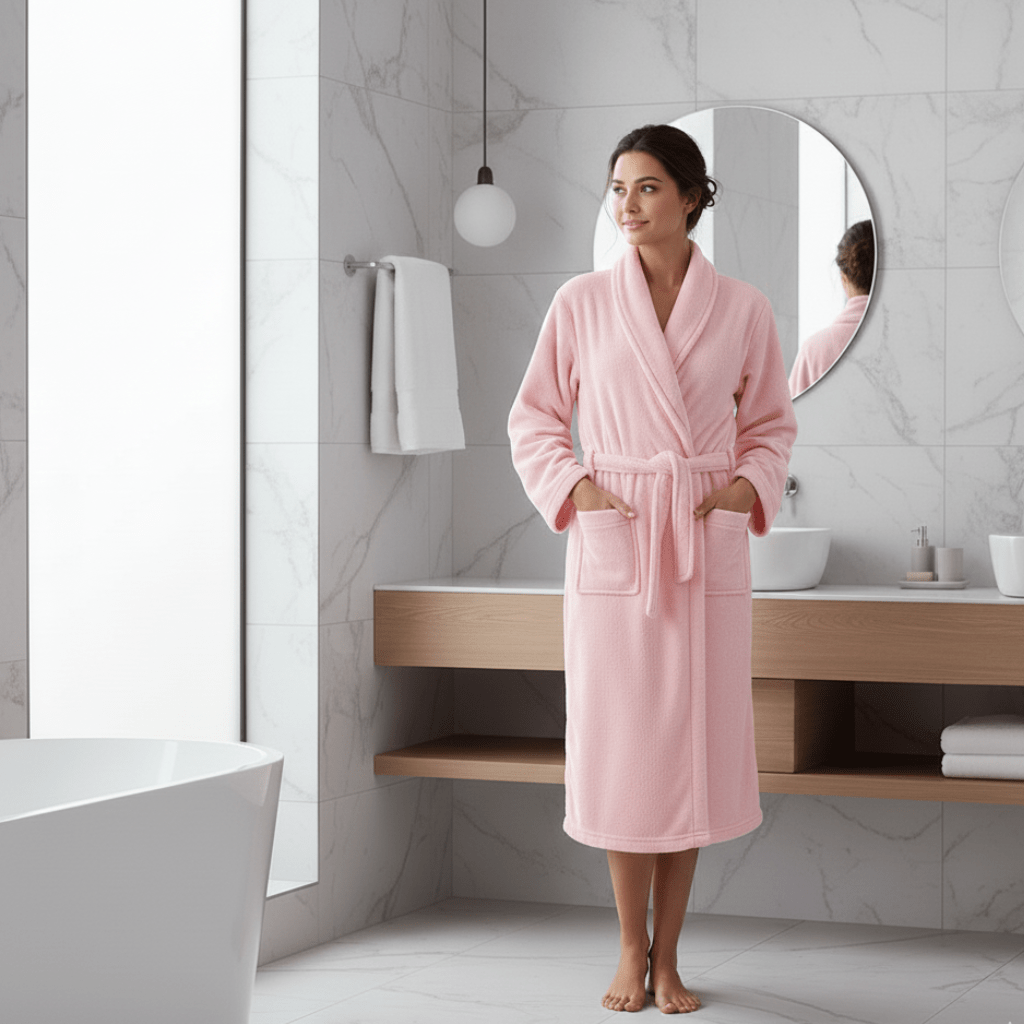 CORALSOFT – Elegant Winter Bathrobe Soft Coral Fleece Dressing Gown with Pockets
