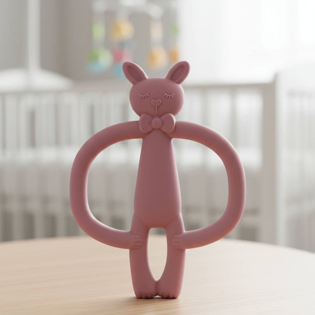BUNNYEASE – Cartoon Rabbit Silicone Teether Toy for Infants, Safe, Lightweight & Engaging