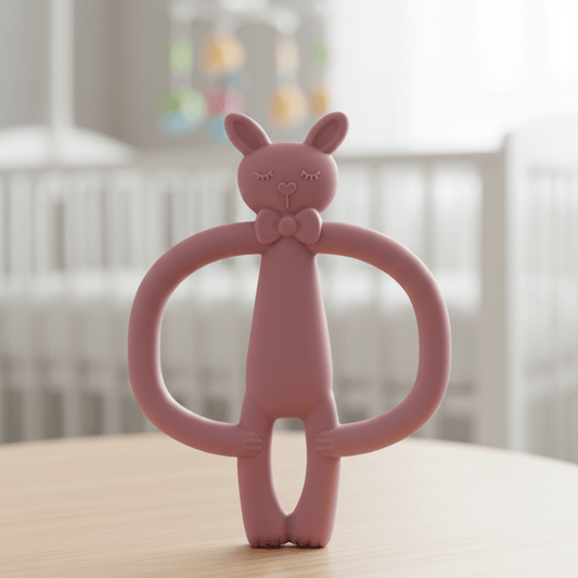 BUNNYEASE – Cartoon Rabbit Silicone Teether Toy for Infants, Safe, Lightweight & Engaging