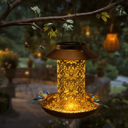 SOLARGLINT – Elegant LED-Lit Solar Bird Feeder for Outdoor Garden Decoration