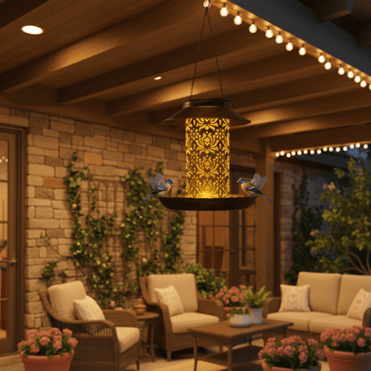 SOLARGLINT – Elegant LED-Lit Solar Bird Feeder for Outdoor Garden Decoration