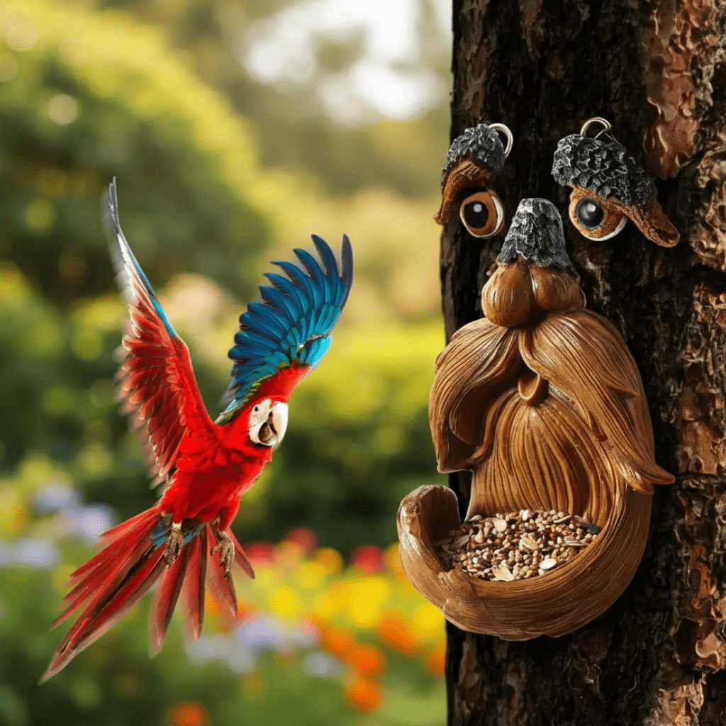 WOODGRIN – Whimsical Tree Face Bird Feeder, Weatherproof Garden Art for Bird Lovers