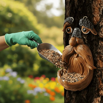 WOODGRIN – Whimsical Tree Face Bird Feeder, Weatherproof Garden Art for Bird Lovers