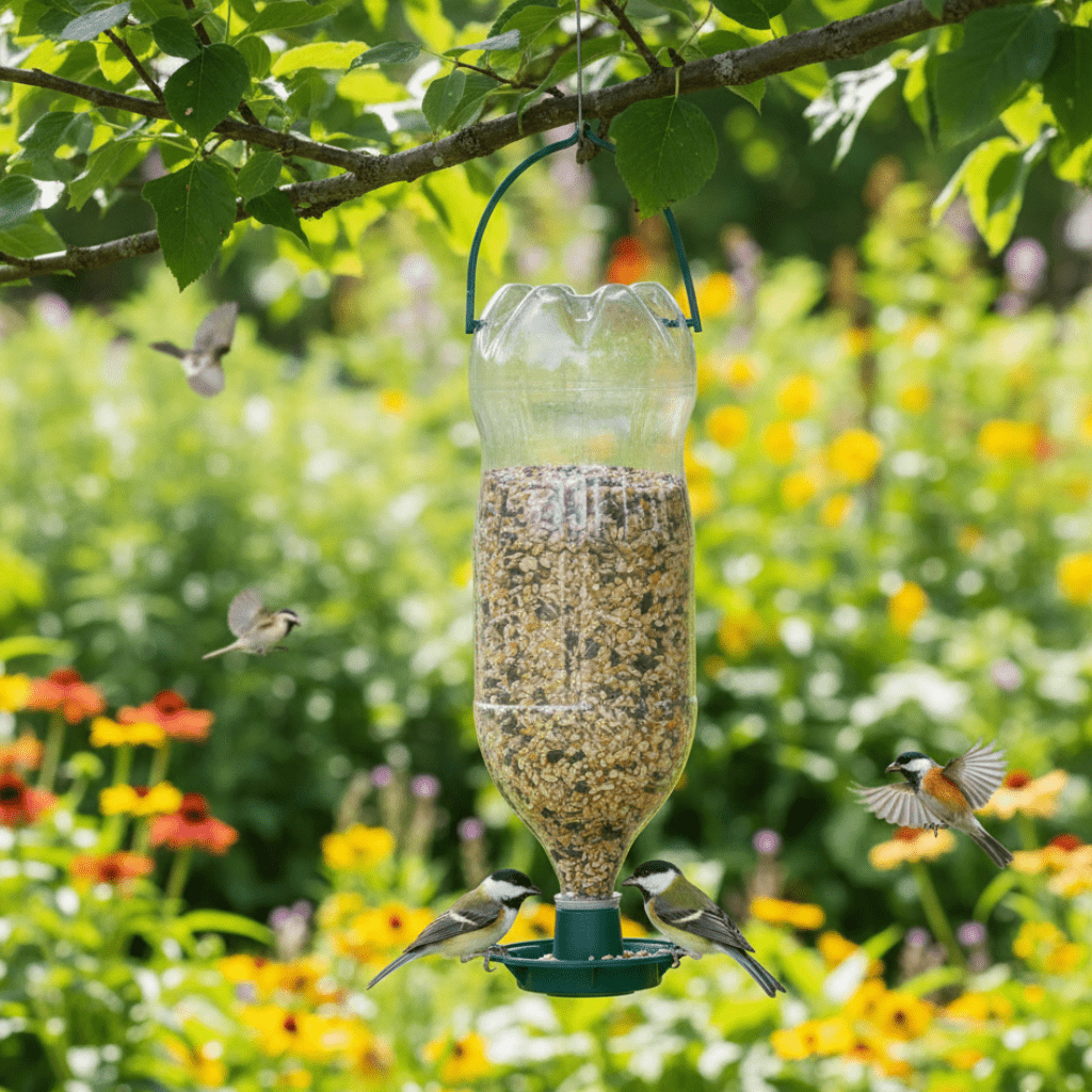 GREENNIP – Eco Outdoor Bird Feeder, Automatic Recycled Bottle System for Sustainable Feeding