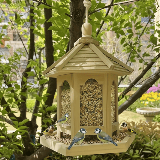 RUSTAFEED – Rustic Handcrafted Wooden Bird Feeder, Integrated Water System