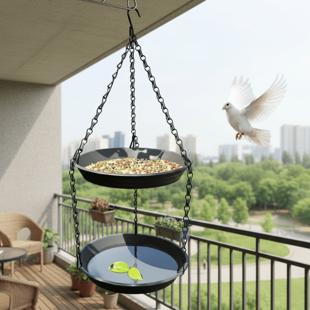 CHAINFEED – Outdoor Hanging Bird Feeder with Double Plates and Chain