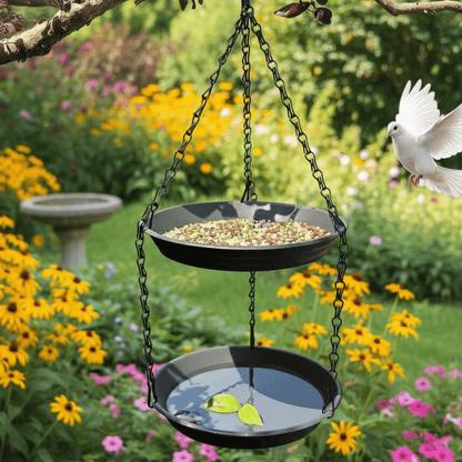 CHAINFEED – Outdoor Hanging Bird Feeder with Double Plates and Chain