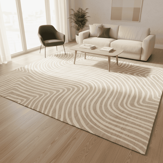 HOMEBLOOM – Beige Washable Rug with Modern Texture for Living Room & Bedroom Harmony