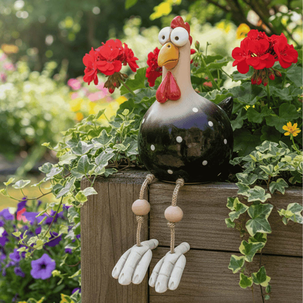 CLUCKNEST – Big-Eyed Chicken Statue in Weatherproof Resin for Charming Garden Décor