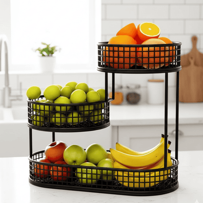 DECOGRID – Metal Multi-Tier Fruit & Snack Storage Basket for Kitchens, Sleek Design
