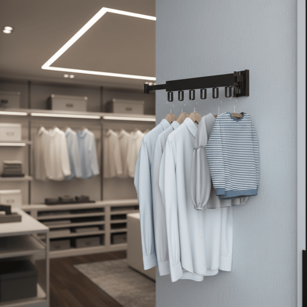 HANGSAVE – Wall-Mounted Retractable Clothes Dryer with Folding Hanger Design