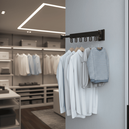 HANGSAVE – Wall-Mounted Retractable Clothes Dryer with Folding Hanger Design