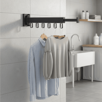 HANGSAVE – Wall-Mounted Retractable Clothes Dryer with Folding Hanger Design