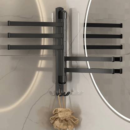 TOWELFLEX – Modern Matte Black Towel Rack with 5 Rotatable Arms for Space-Saving Storage