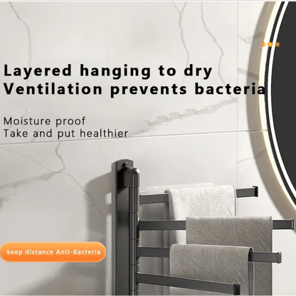 TOWELFLEX – Modern Matte Black Towel Rack with 5 Rotatable Arms for Space-Saving Storage